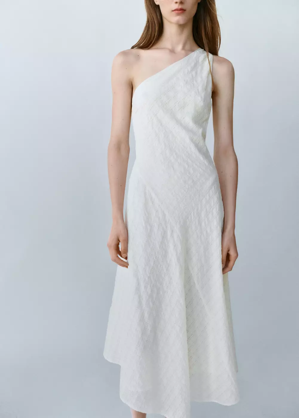 Robe asymétrique texturée carreaux, MANGO