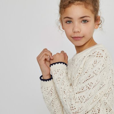 Cotton Openwork Knit Jumper/Sweater with Crew Neck LA REDOUTE COLLECTIONS