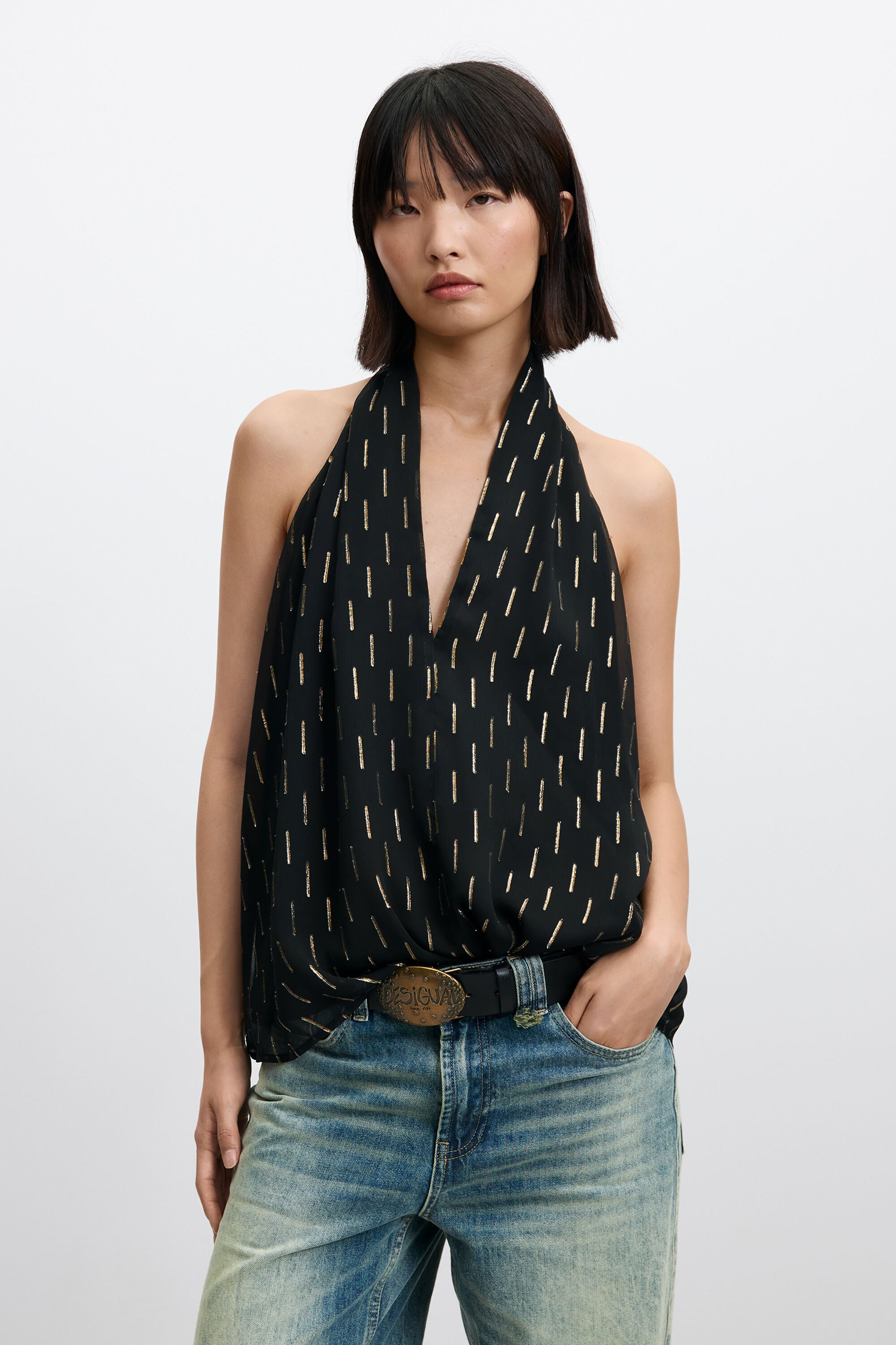 blouse à col halter avec détails métallisés, DESIGUAL