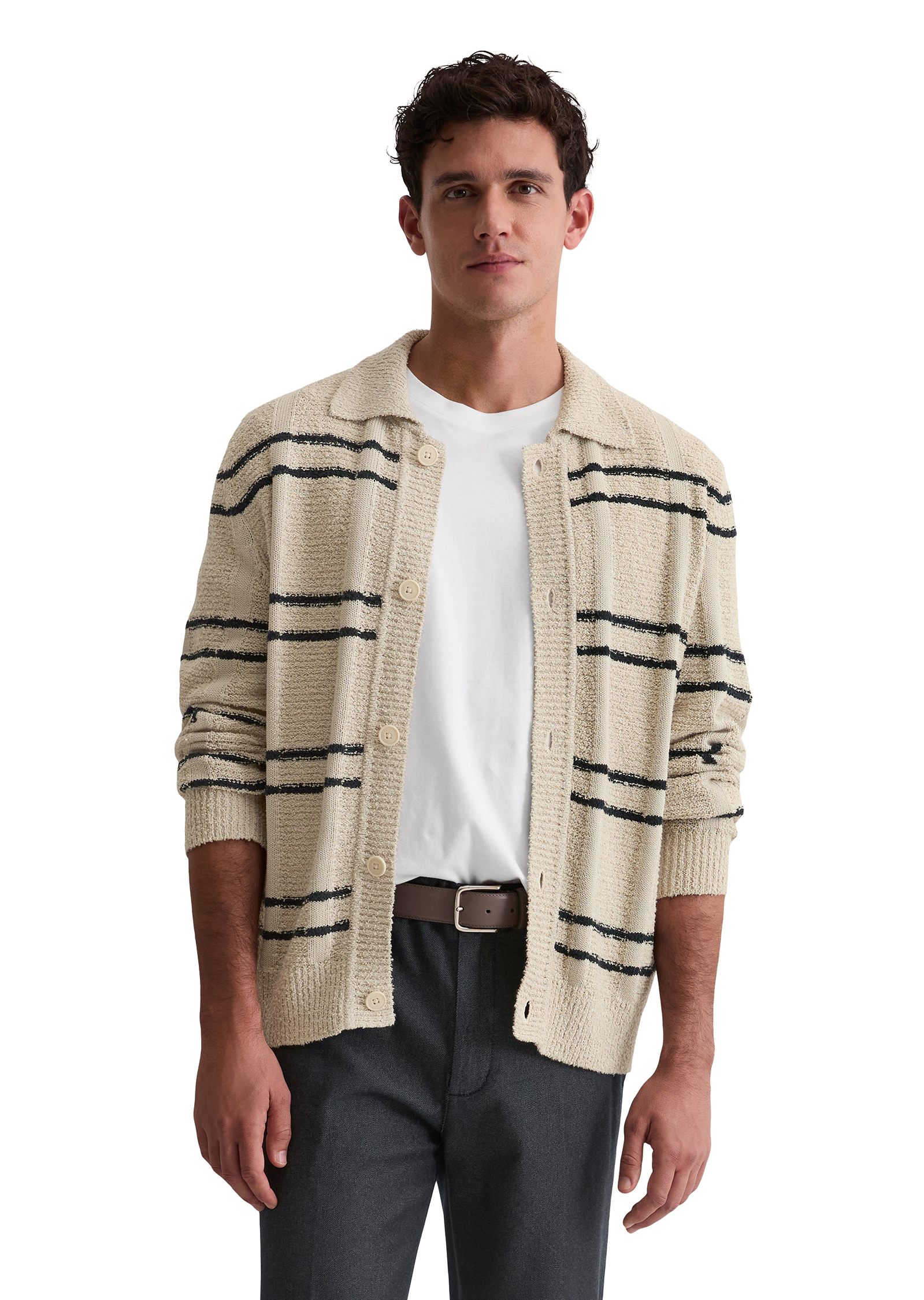 Veste en tricot avec col regular avec un mélange de structures captivant, MARC O'POLO