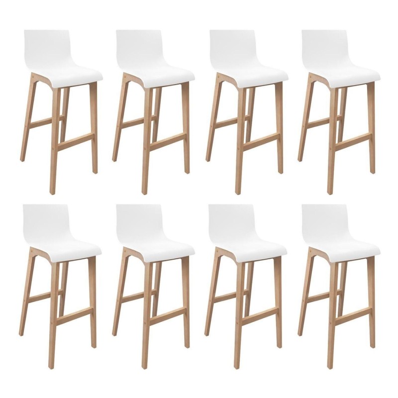 Lot de tabourets de bar en chêne et assise plastique blanche 75cm TANNA|Lot de 8 | Lot de 8, MOB IN