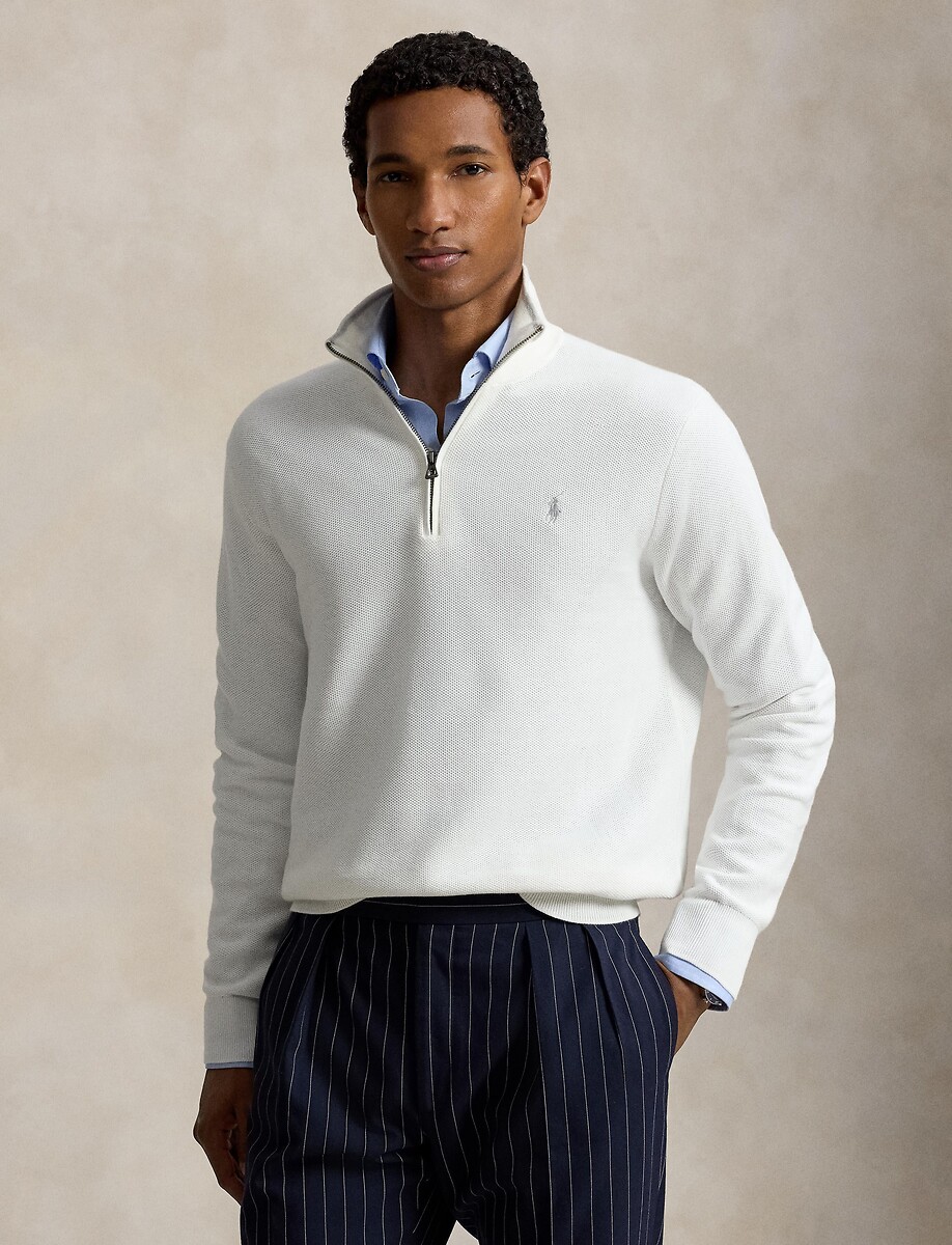 Pull demi-zippé en coton piqué, POLO RALPH LAUREN