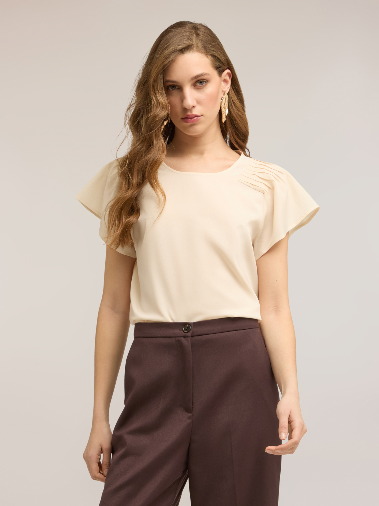 Blouse en crêpe de chine avec plis, MOTIVI