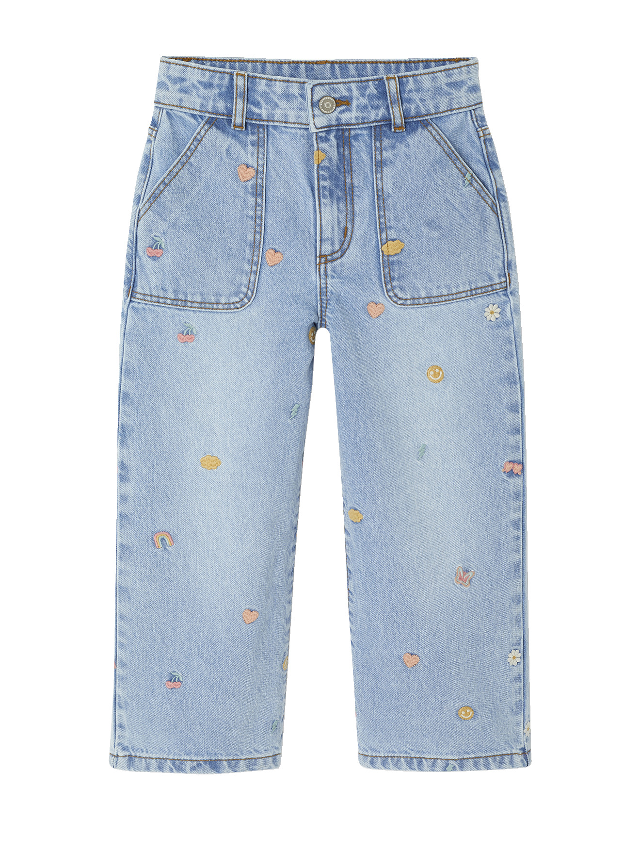 Jean large brodé motifs fantaisie, VERTBAUDET