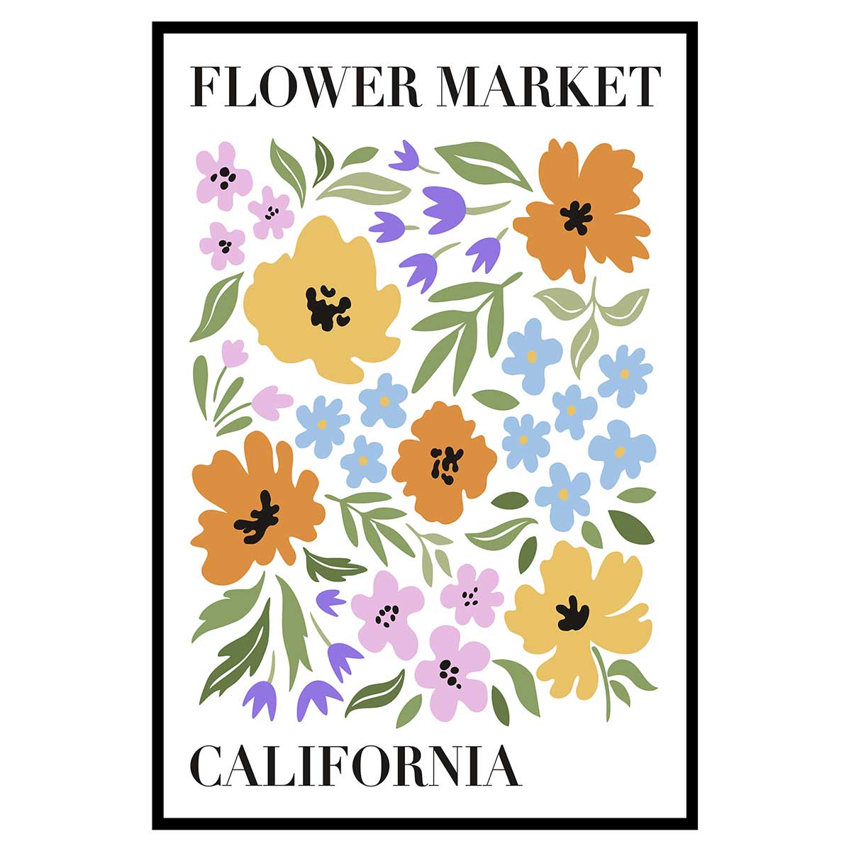 Affiche encadrée florale colorée style vintage, HEXOA