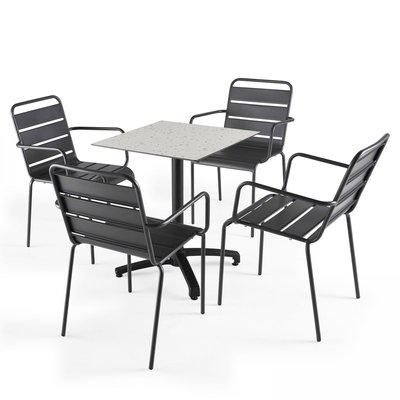 Ensemble table inclinable en HPL et 4 fauteuils en métal OVIALA