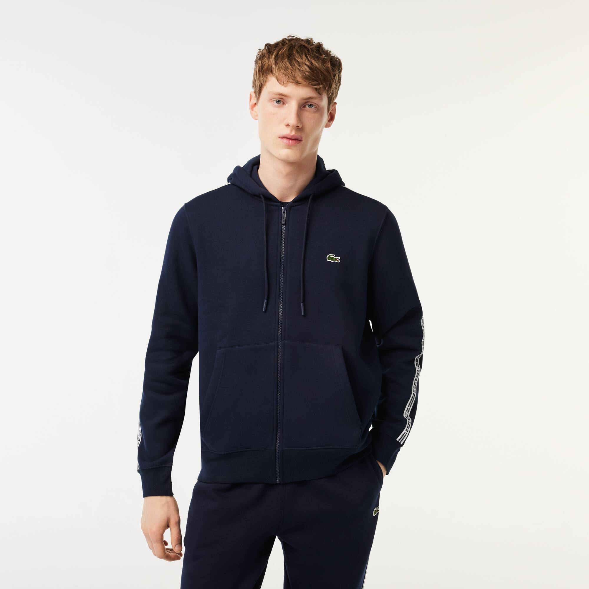 Sweatshirt zippé à capuche Jogger classic fit avec bandes siglées, LACOSTE