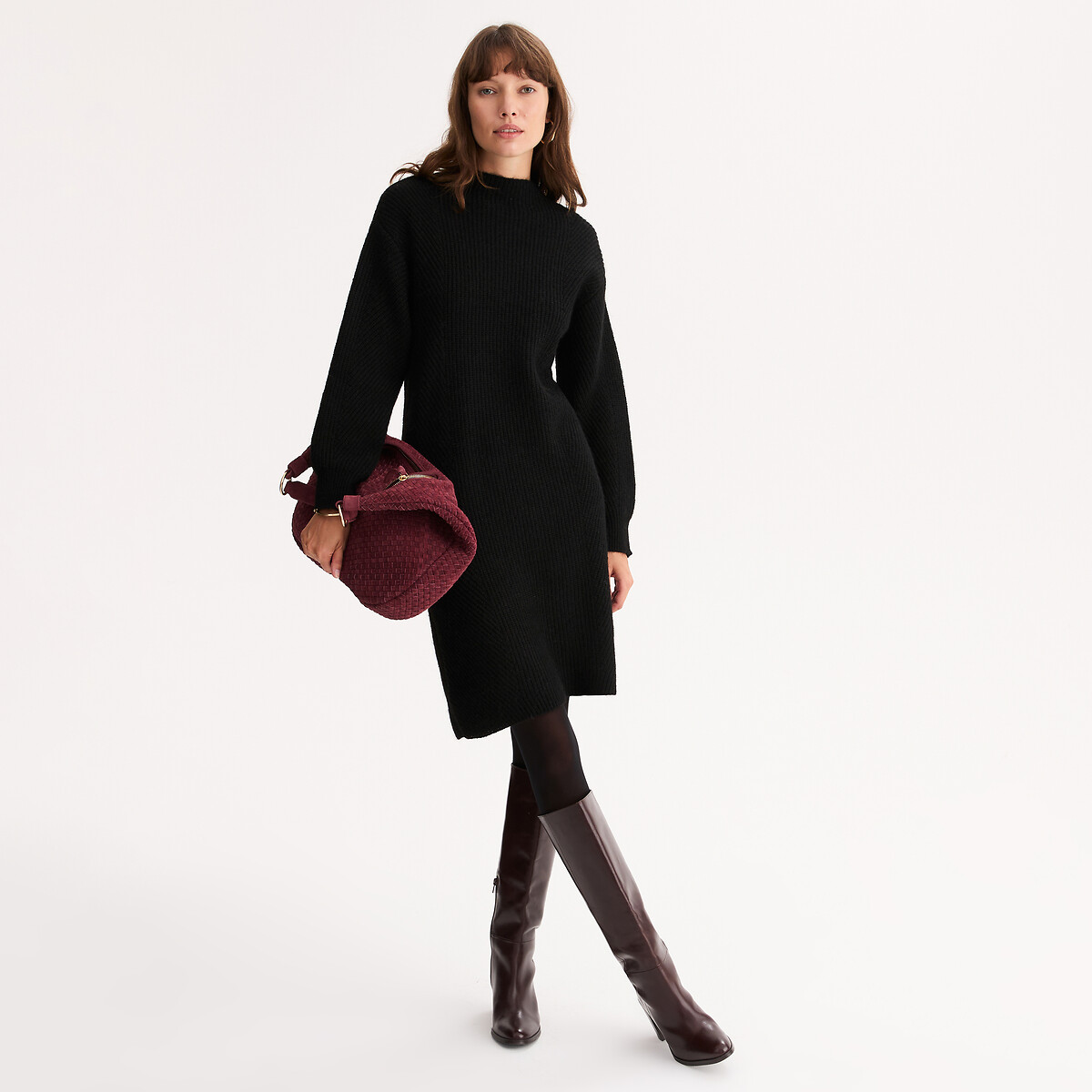 Mid-Length Knitted Jumper Dress with Long Sleeves, ANNE WEYBURN