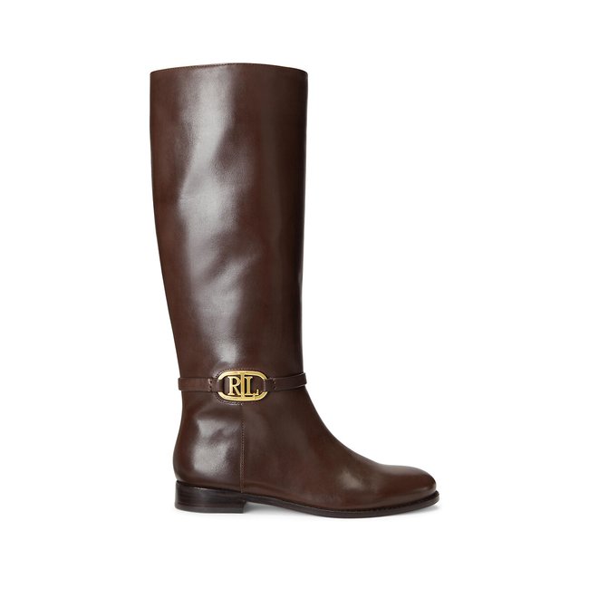 Leather riding boots with flat heel, brown, Lauren Ralph Lauren | La ...