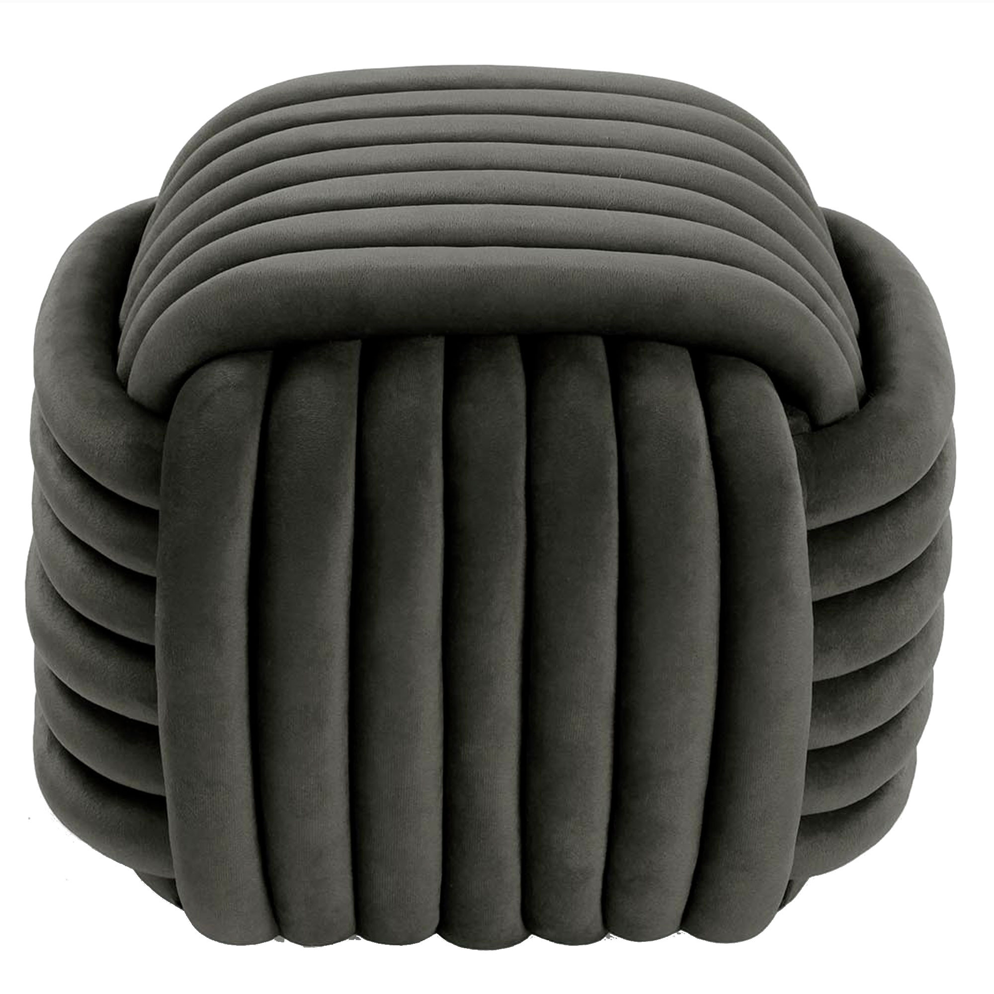 Pouf en velours gris foncé noeud 50x50x40cm, VERSA