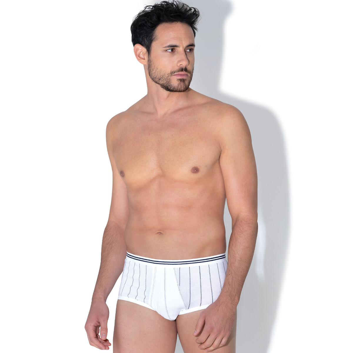 Striped Crotchless Briefs in Cotton Mix with High Waist