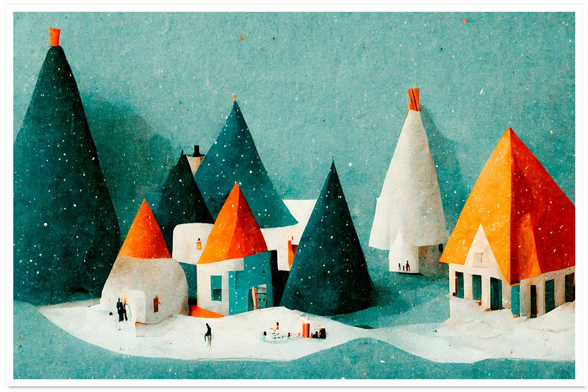 Affiche enfant petit village de neige, HEXOA