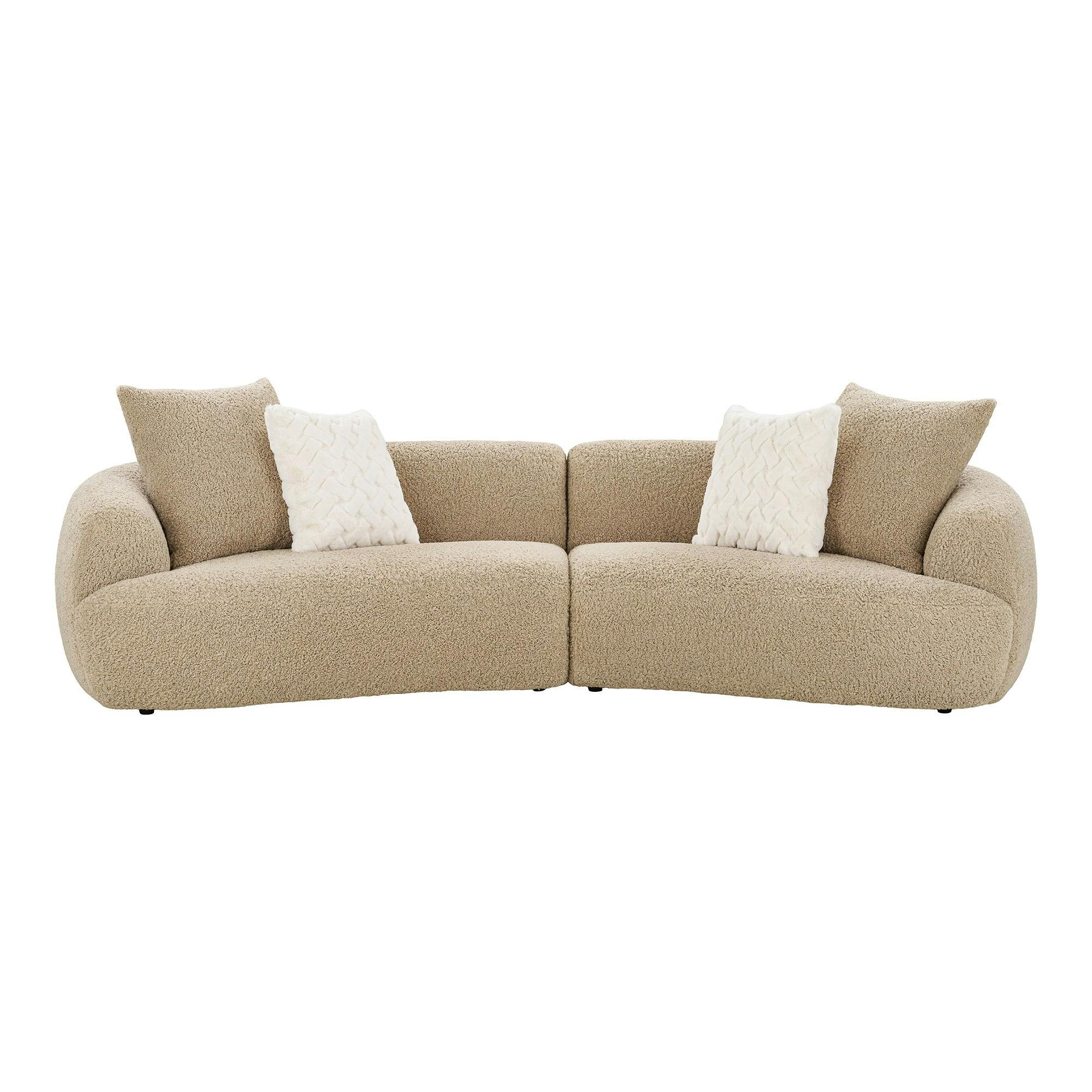 Canapé bouclette beige 3 places 4 coussins assortis NAMSOS, PIER IMPORT