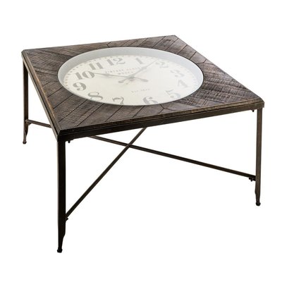 Table basse carrée plateau horloge bois et métal PIER IMPORT