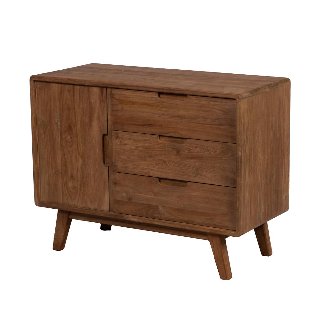 Buffet 1 porte 3 tiroirs en bois L90 cm, AMADEUS