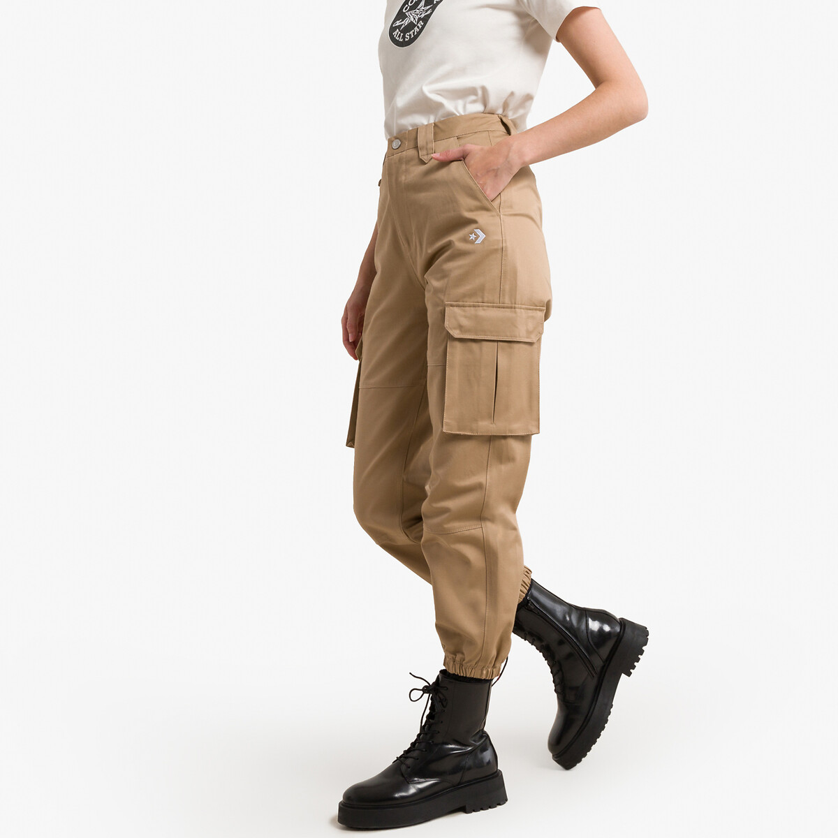 Image of Cotton Cargo Trousers with Wide Leg
