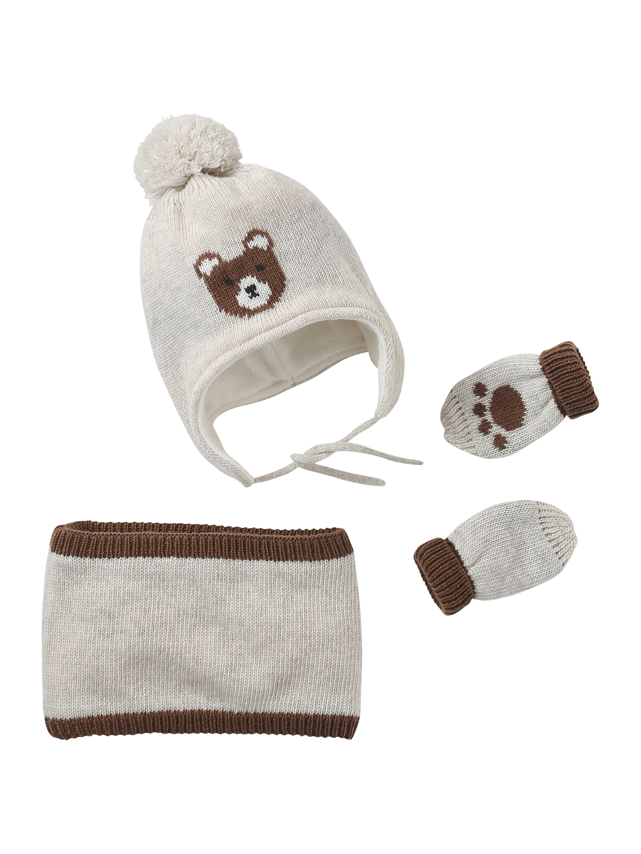 Ensemble Bonnet Péruvien Jacquard Ours Snood et Moufles, VERTBAUDET