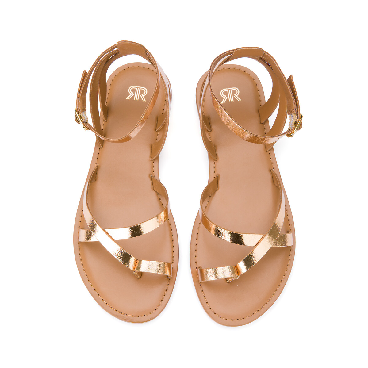 Leather flat heel sandals, gold-coloured, La Redoute Collections | La ...