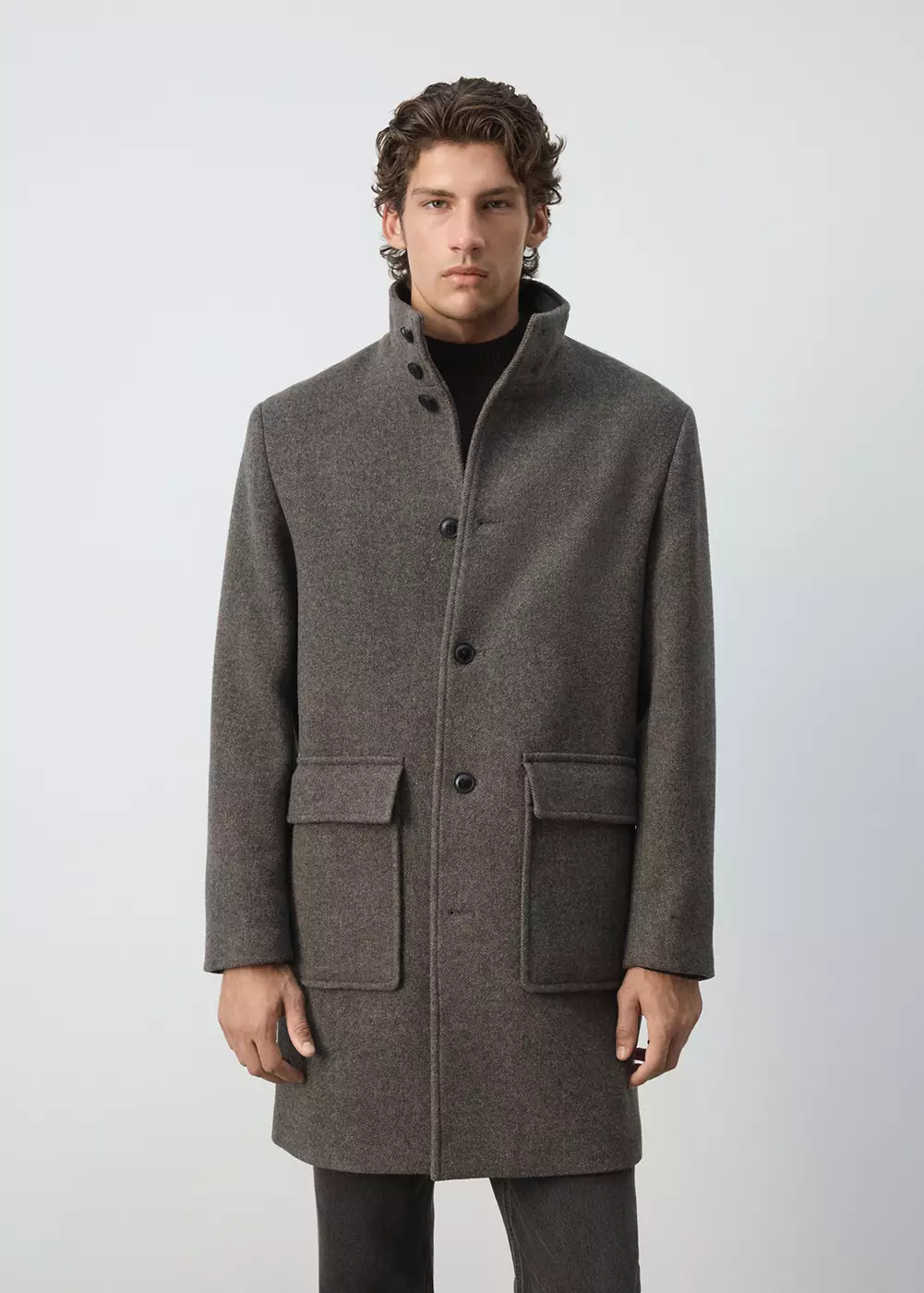 Manteau en mélange de laine à col cheminée, MANGO MAN