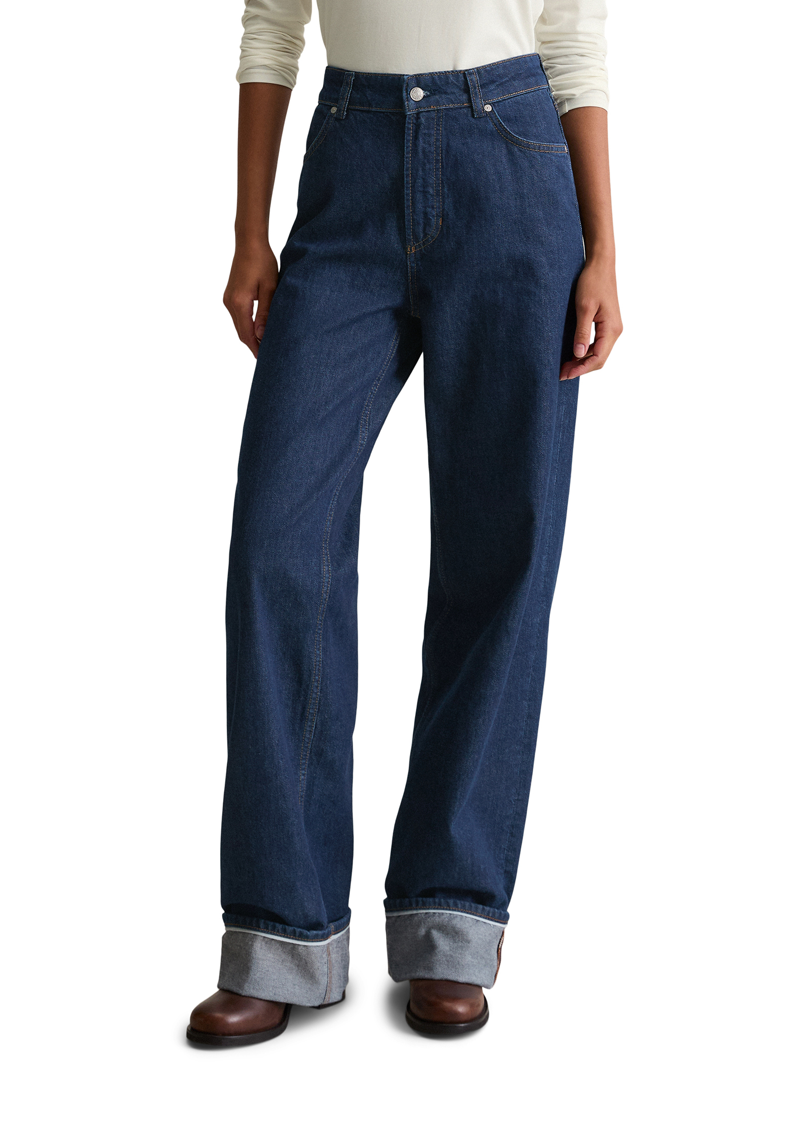 Jeans modèle Tomma large en denim rigide bleu foncé, MARC O’POLO DENIM
