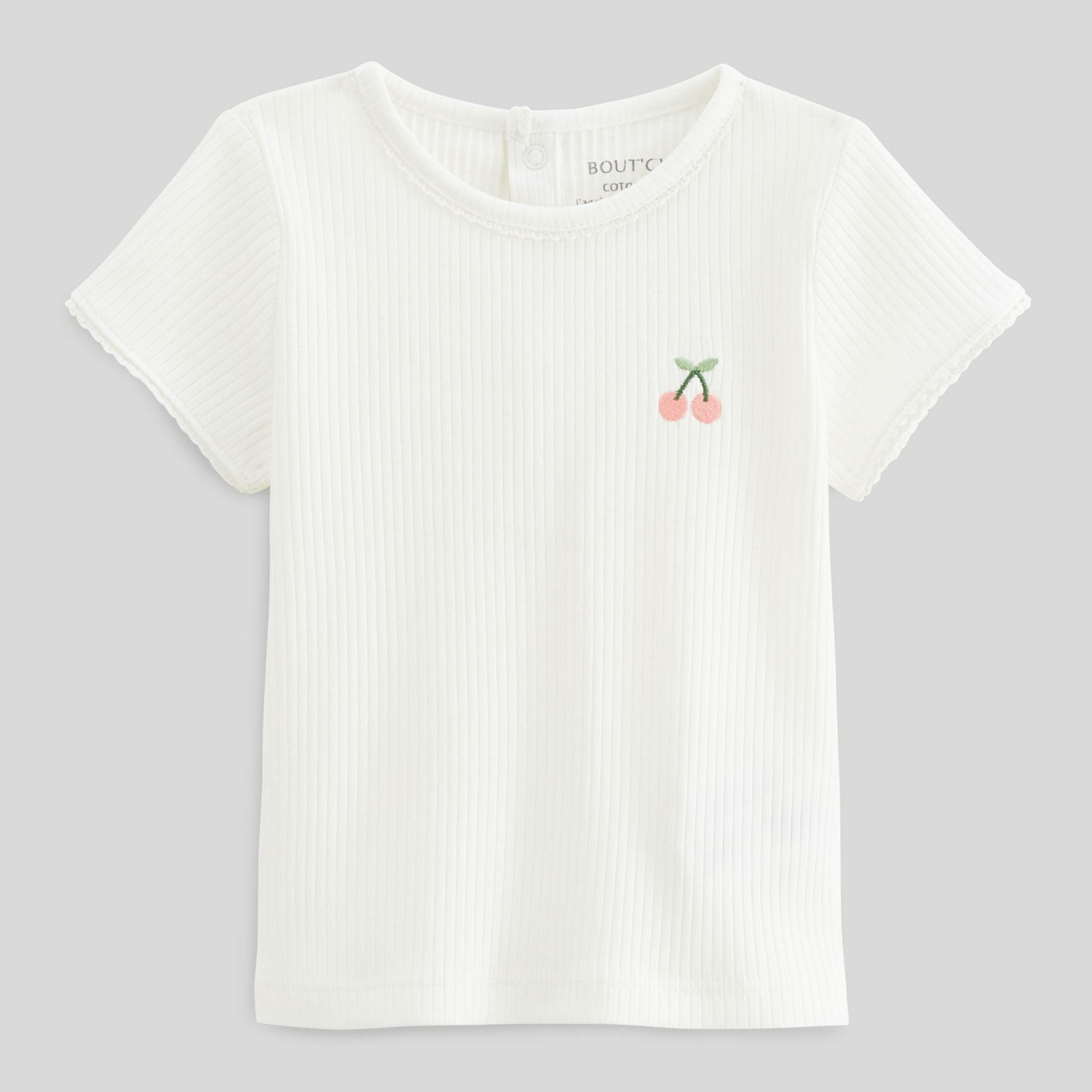 T-shirt manches courtes avec broderie maille côtelée en coton BIO GOTS, BOUT'CHOU