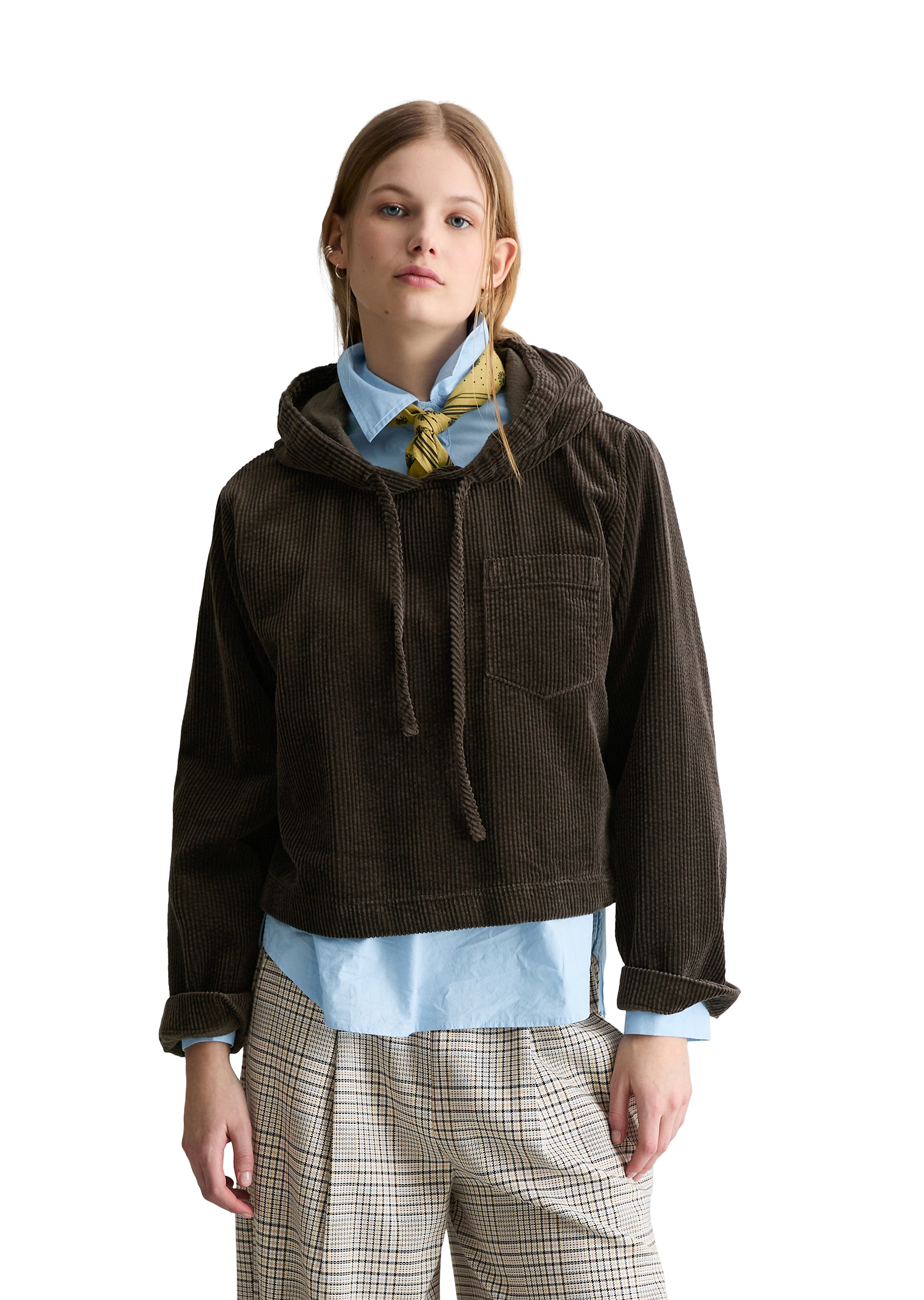 Blouse à capuche en velours côtelé relaxed avec une structure en bulle décontractée, MARC O’POLO DENIM