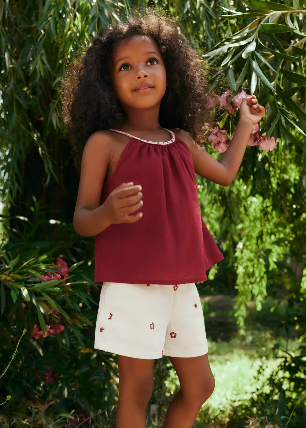 Short droit à fleurs brodées, MANGO BABY