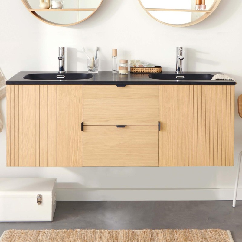 Meuble double vasque 140cm chêne, vasques et robinets STUDIO, MOB IN