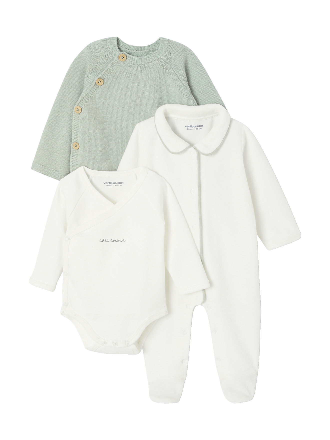Ensemble bébé pyjama + body + gilet coffret cadeau naissance, VERTBAUDET