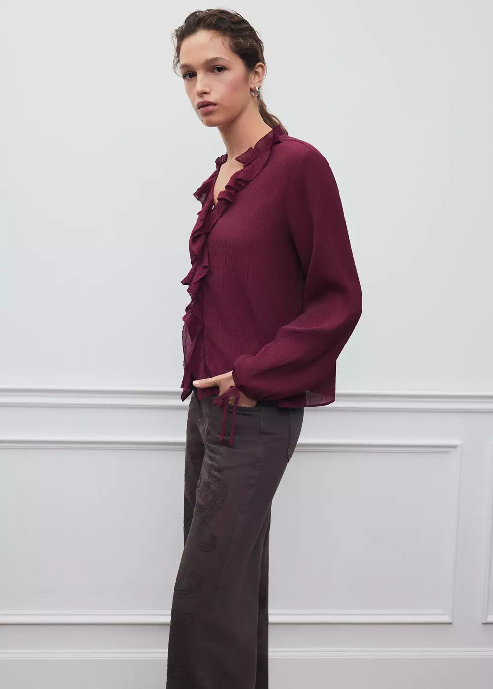 Chemise en mousseline texturée à volants, MANGO TEEN