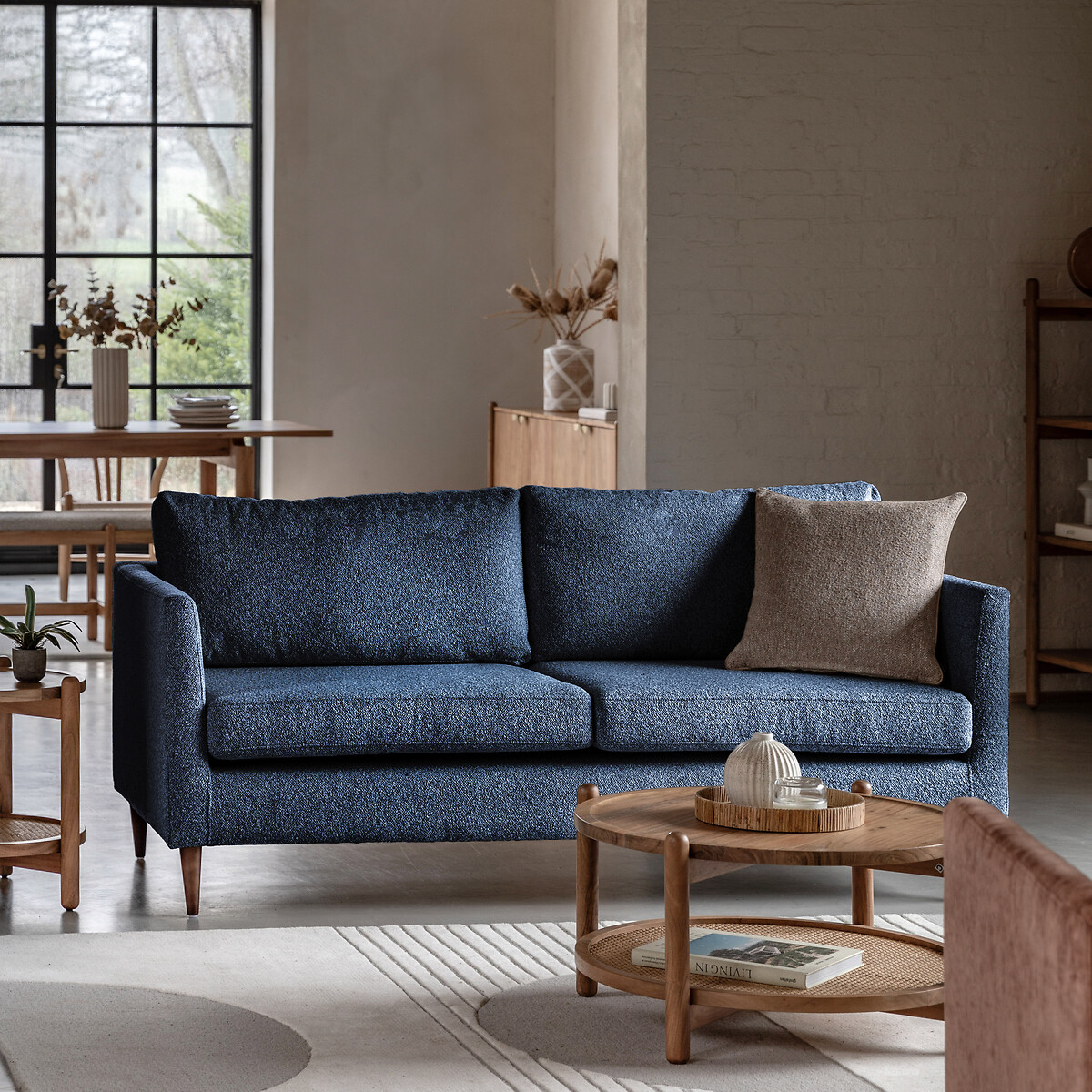 Durants Soft Brushed Nordic 3 Seater Sofa with Dark Wood Legs, SO'HOME