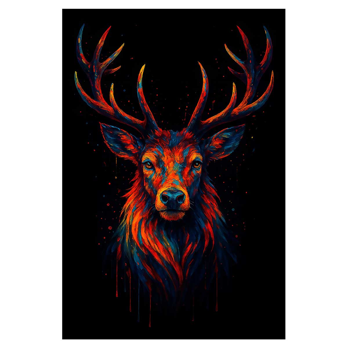 Affiche encadrée cerf majestueux art coloré, HEXOA