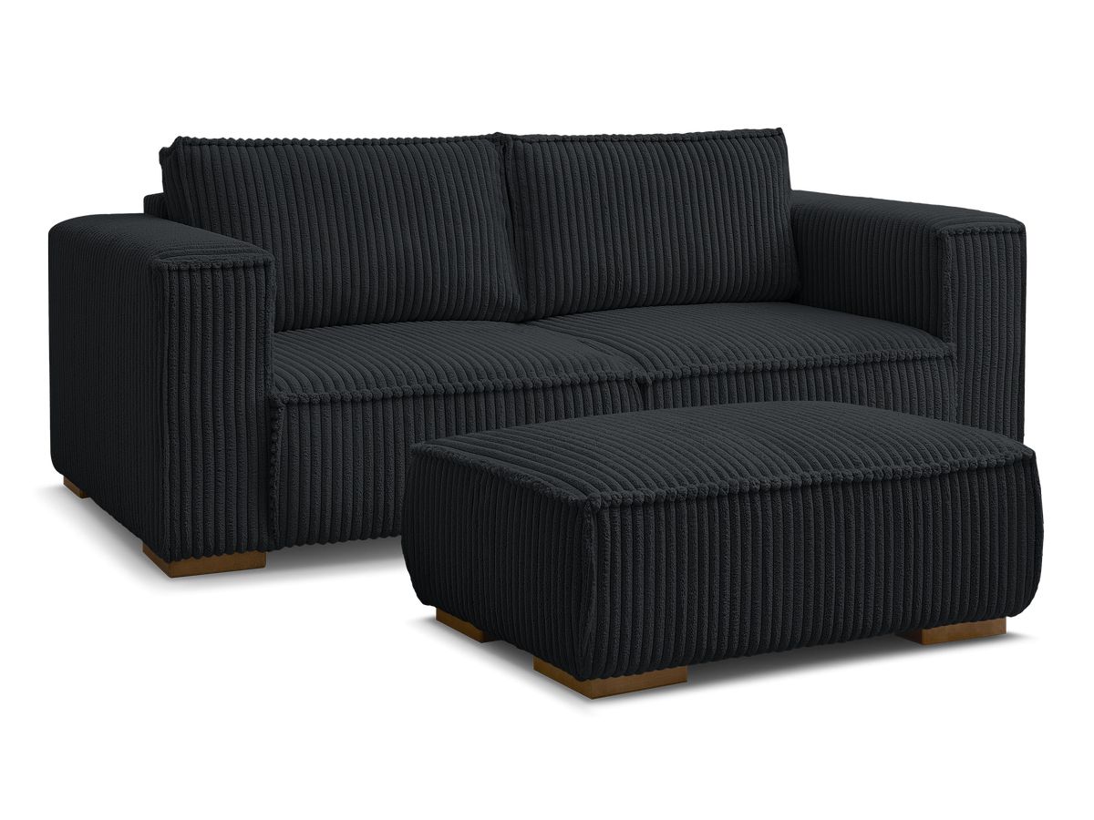 Canapé droit fixe 3 places en gros côtelé doux avec pouf, CHELSEA, BOBOCHIC