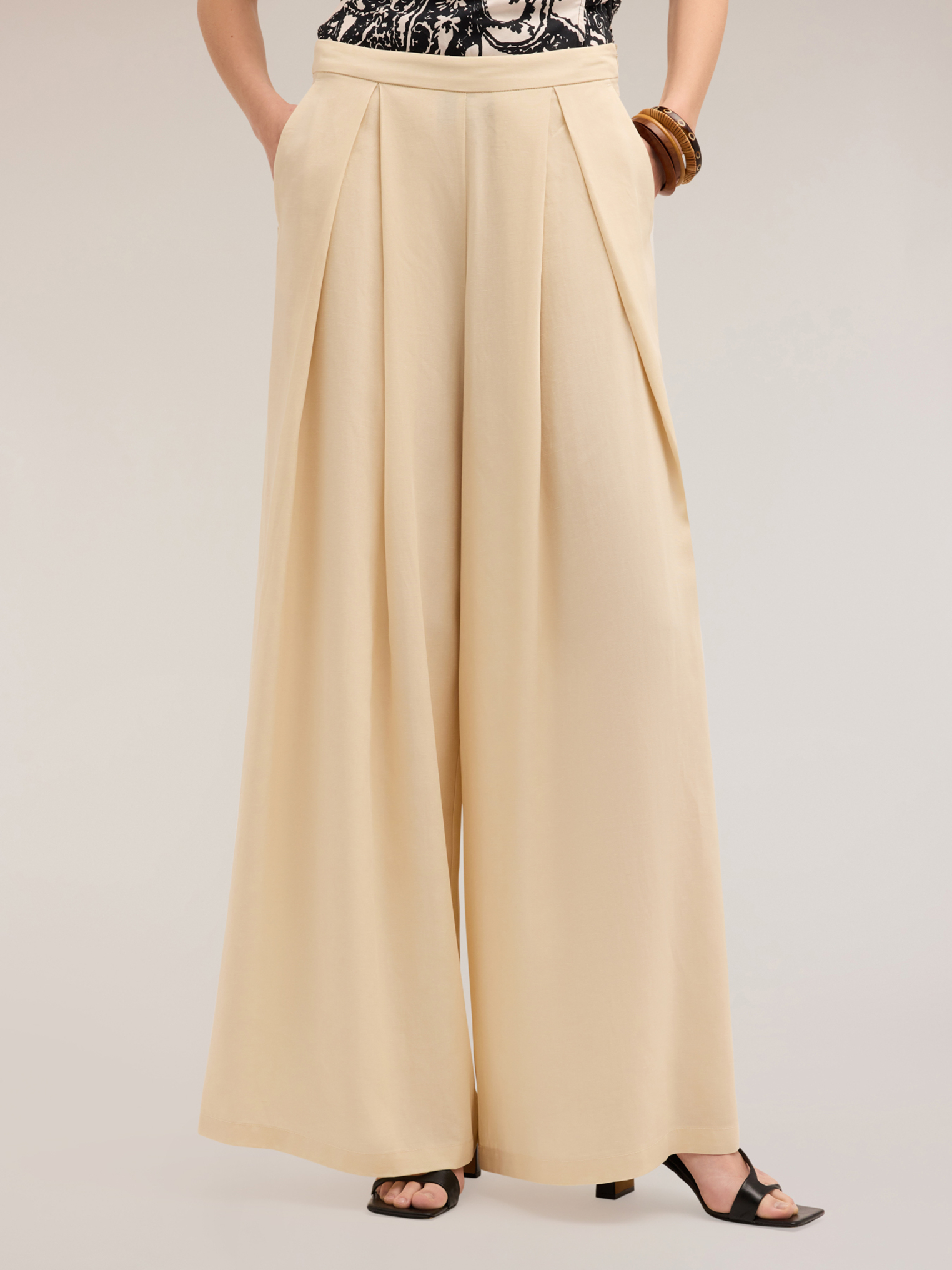 Pantalon à plis soufflets en mélange de lin, MOTIVI