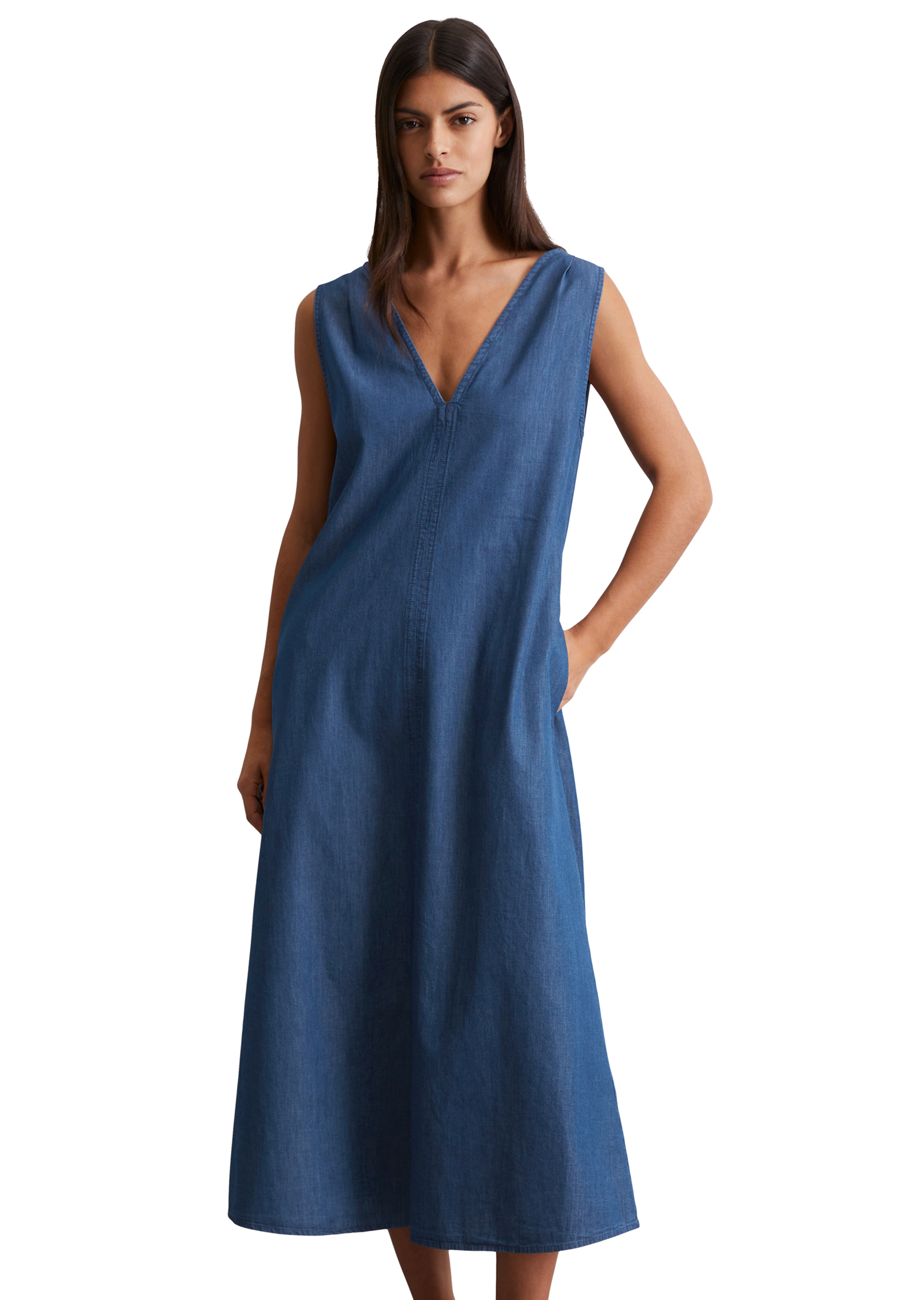 Robe en denim sans manches flared avec TENCEL™ Lyocell, MARC O'POLO