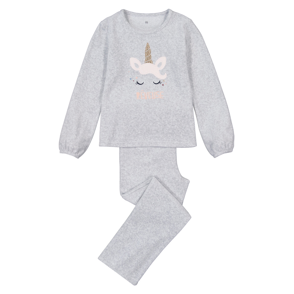 Velour Pyjamas with Unicorn Embroidery in Cotton Mix