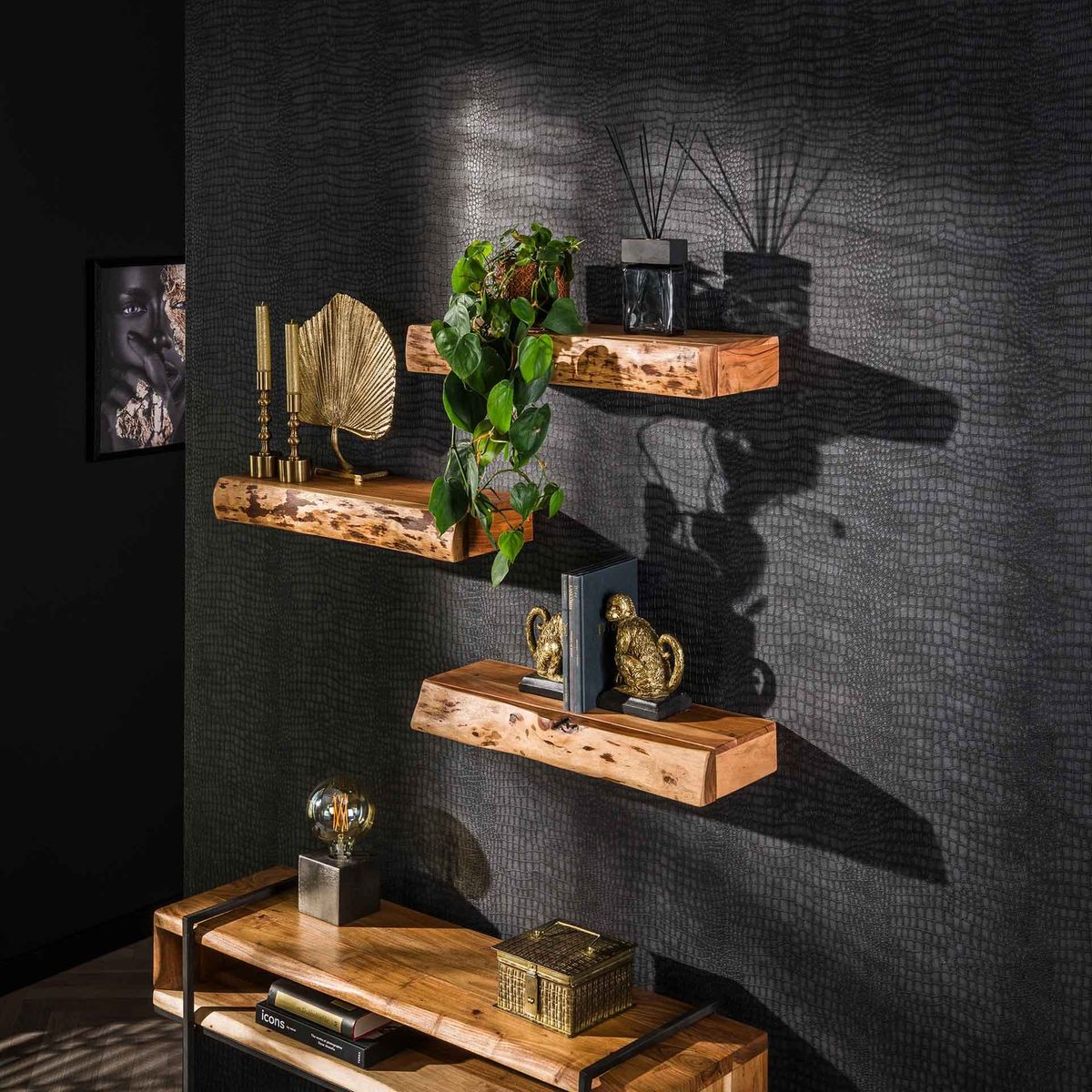 Etagère murale en bois de manguier moyen modèle Joie - Made in meubles