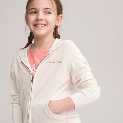 Cotton Mix Hooded Cardigan with Zip Fastening, 3-12 Years LA REDOUTE COLLECTIONS