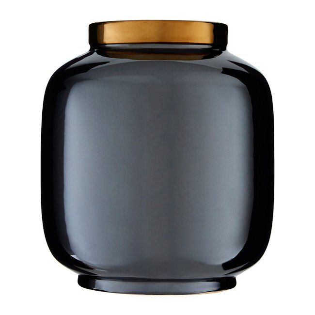 21cm Black Metallic Porcelain Vase, black, SO'HOME