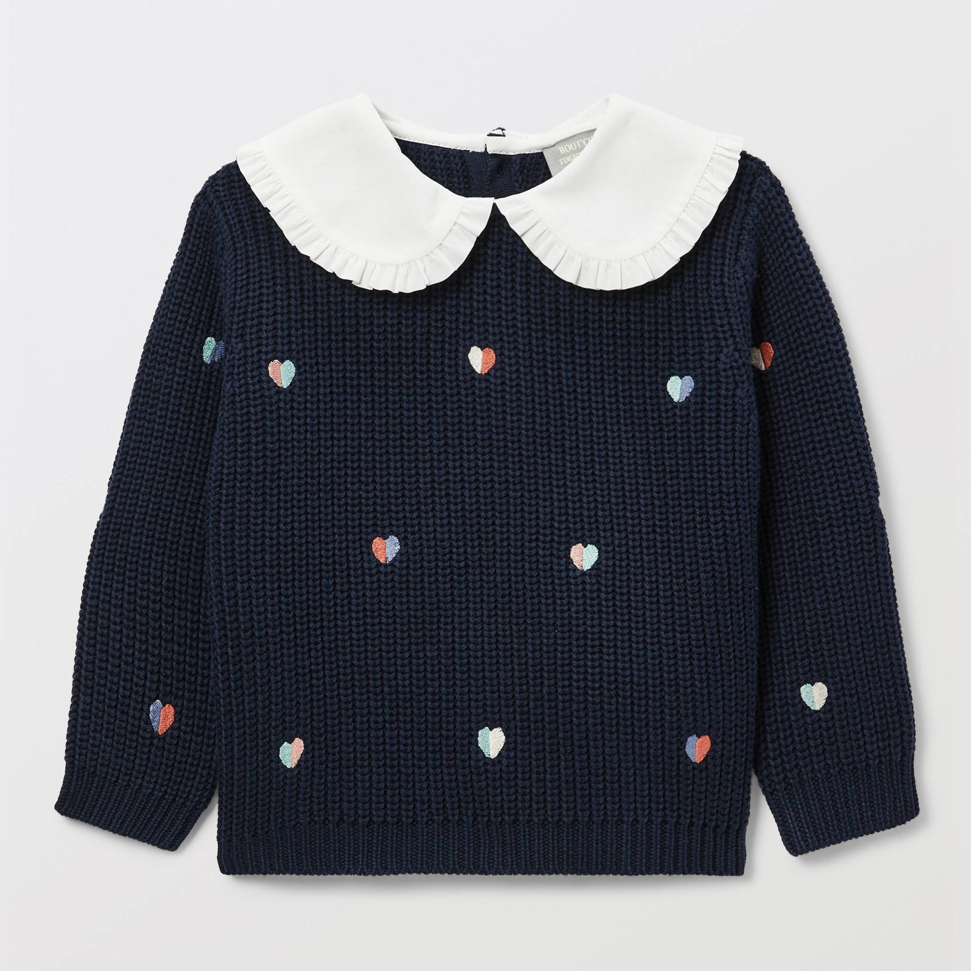 Pull brodé à col chambray en coton, BOUT'CHOU