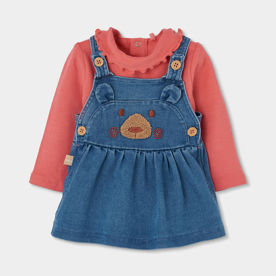 Ensemble bébé fille maille denim broderie ours, BOBOLI