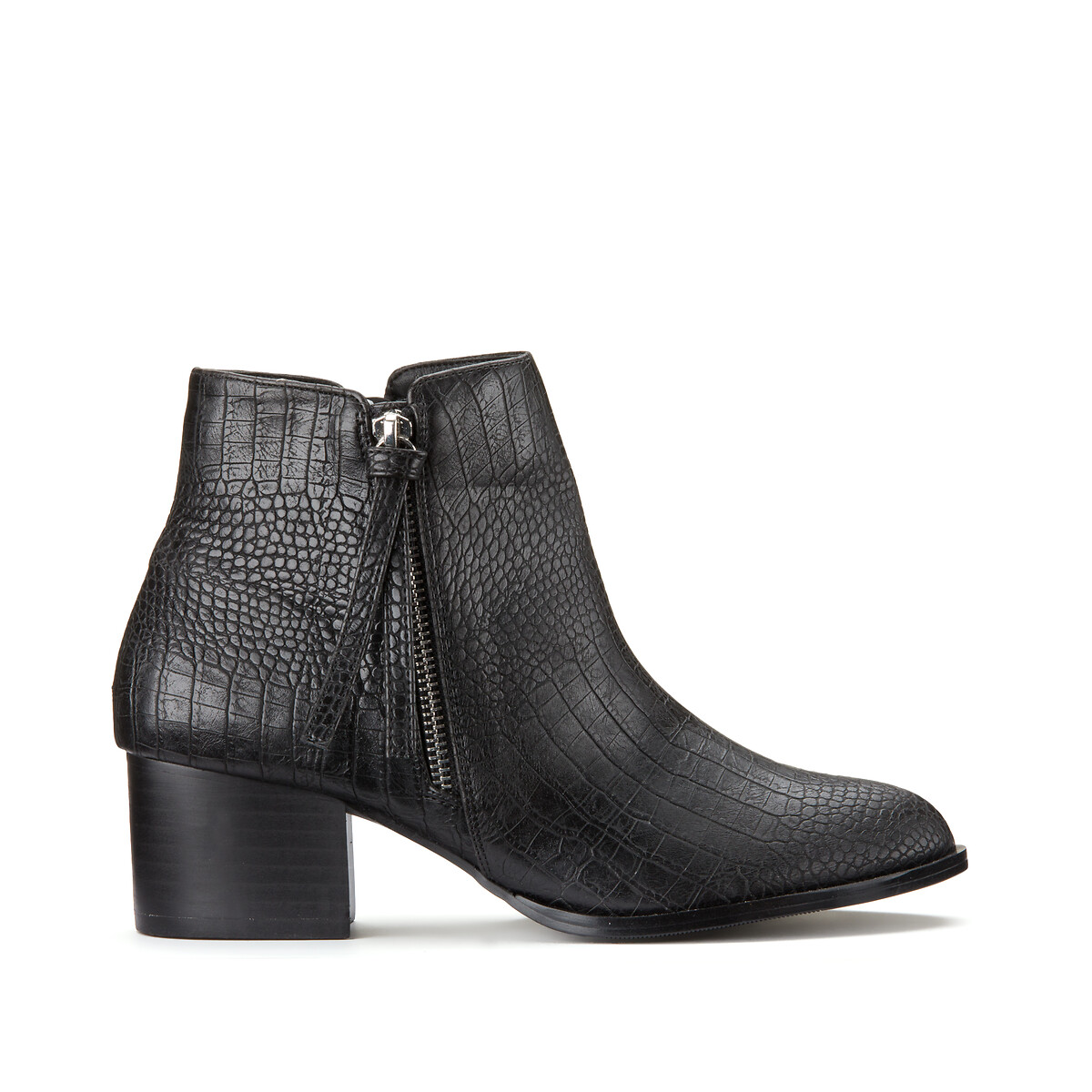 Boots zippées talon large 5 cm effet croco noir La Redoute Collections | La  Redoute