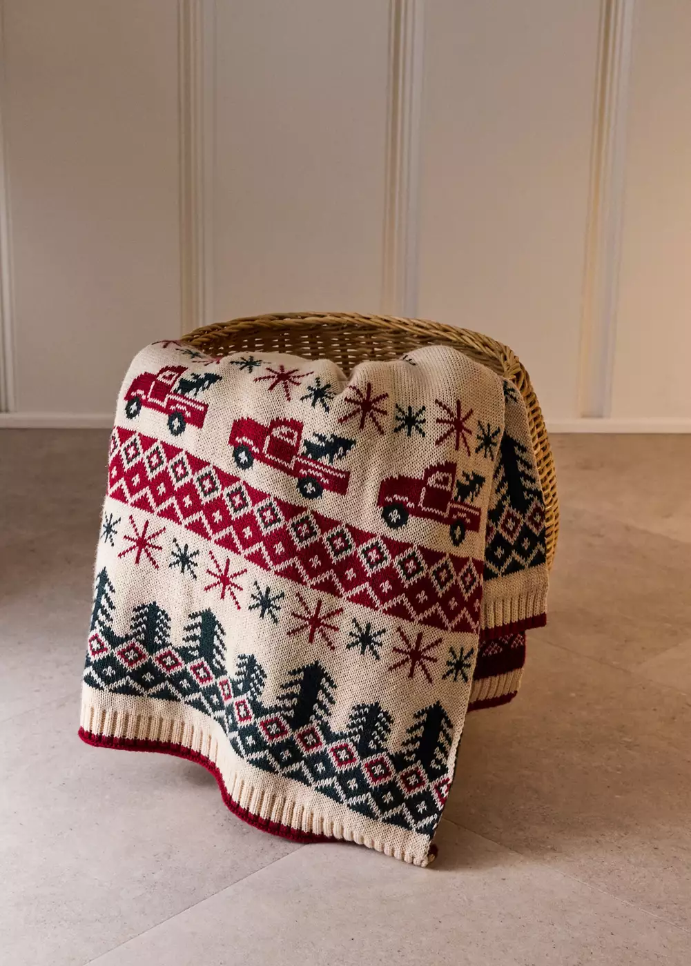 Plaid en maille jacquard à motif de Noël, MANGO HOME