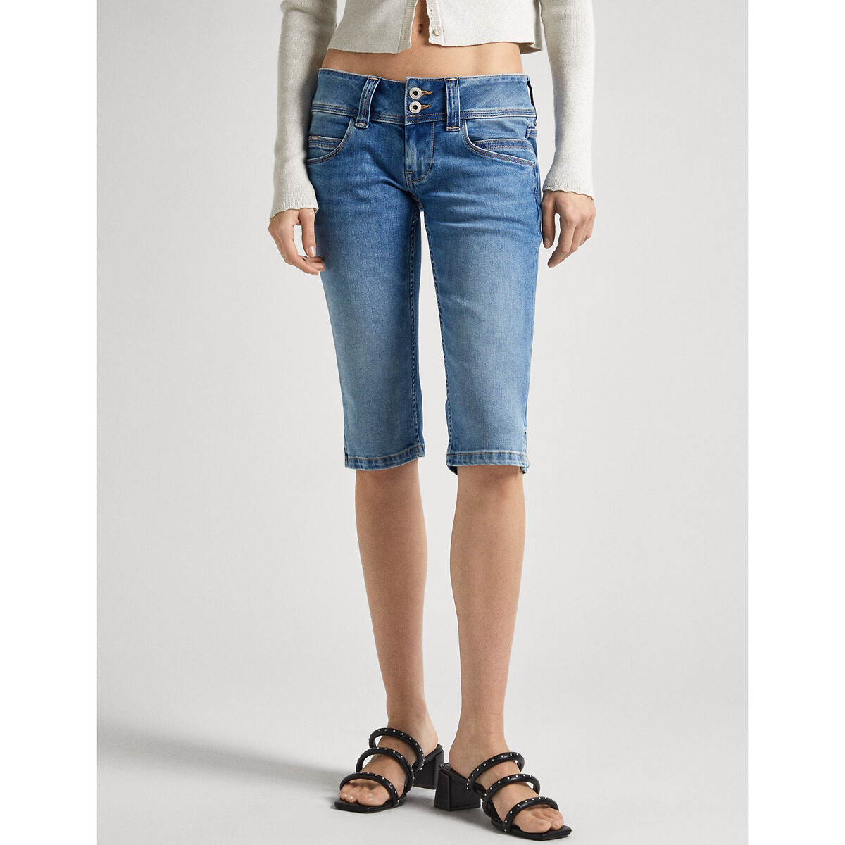 Image of Slim Fit Cropped Jeans in Low Rise