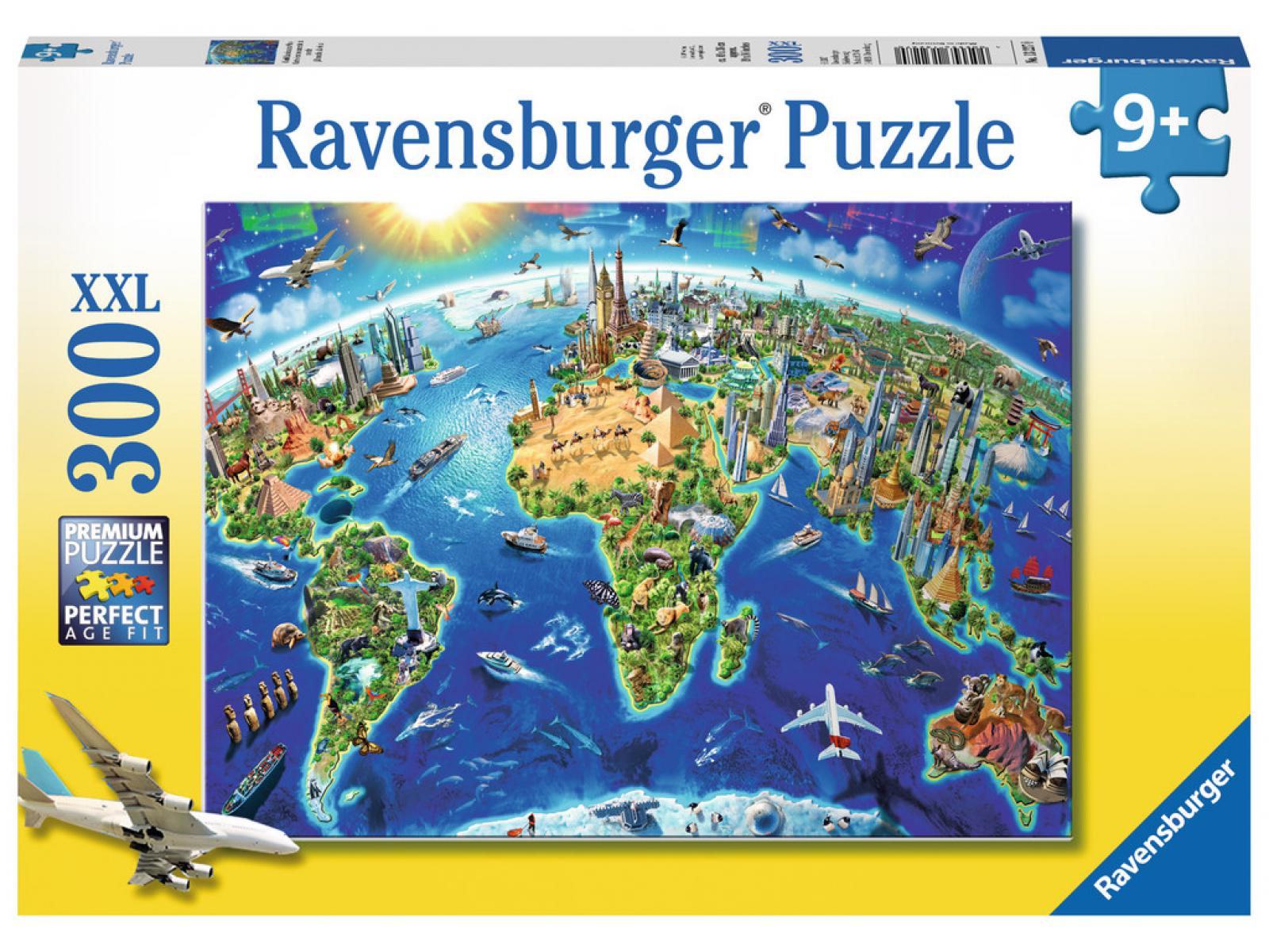 Puzzle 300 pièces XXL - Carte des monuments du monde, RAVENSBURGER