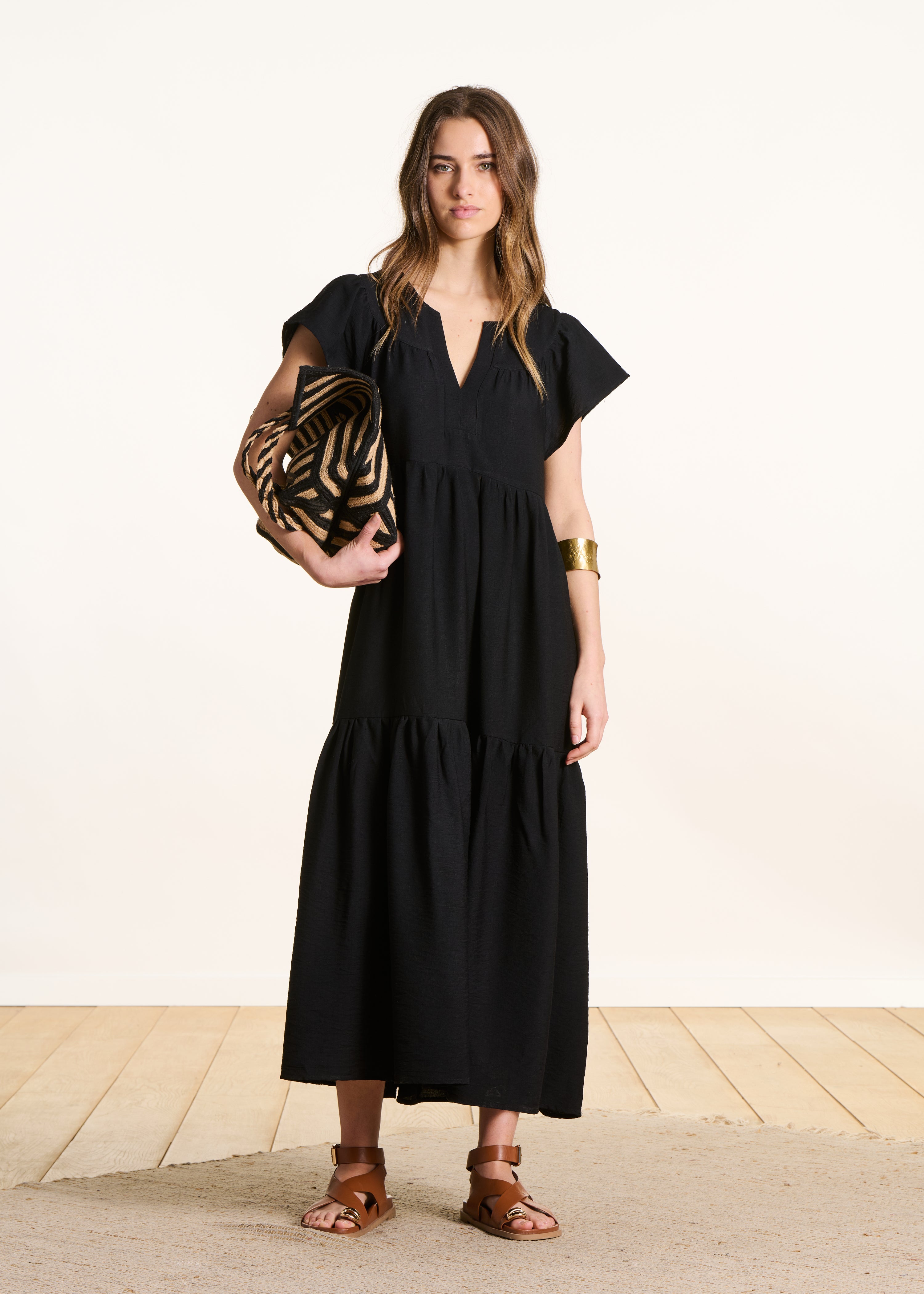 Robe longue en jacquard manches courtes, LA FEE MARABOUTEE