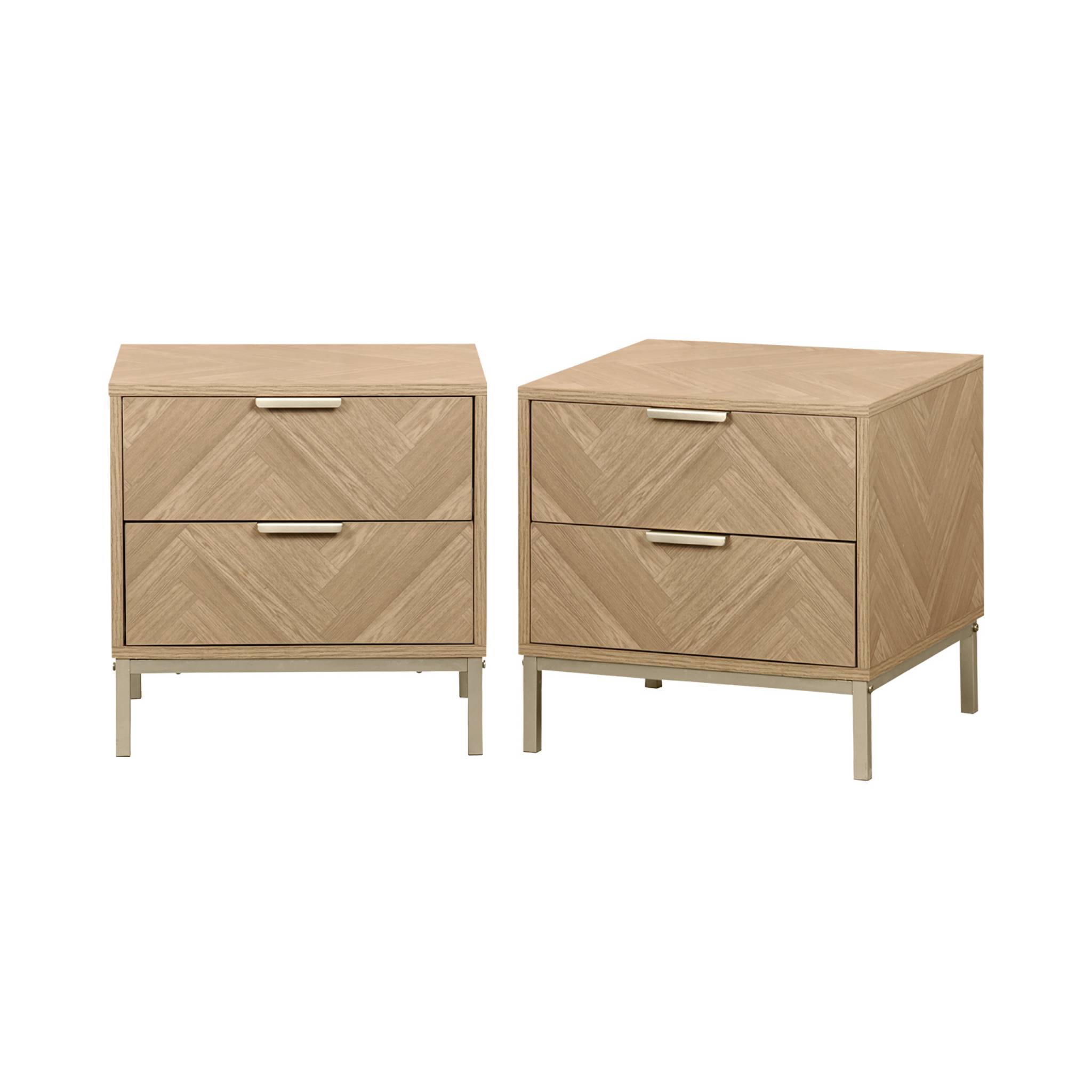 Table de chevet effet bois décor chevrons 2 tiroirs (lot de 2) BUDAPEST, SWEEEK