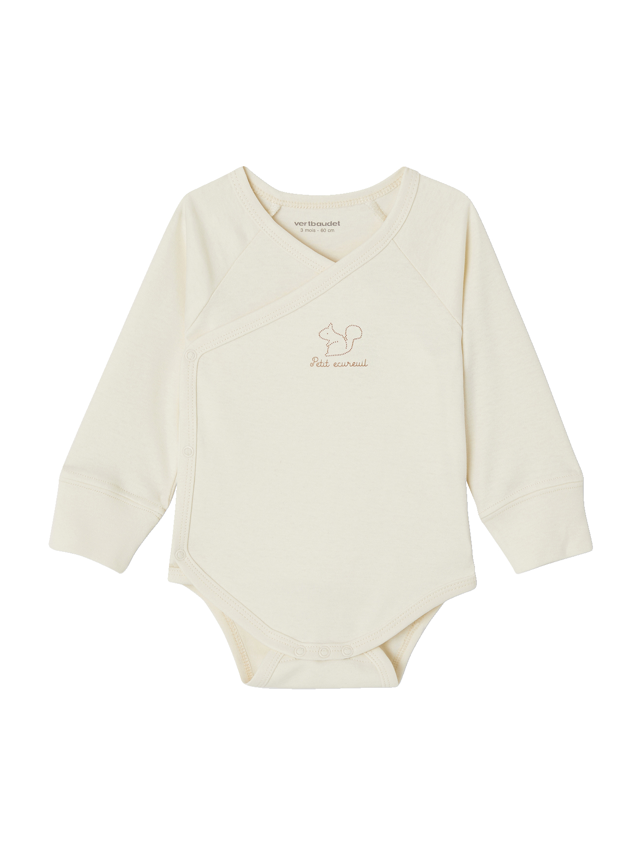 Lot 3 bodies manches longues evolutifs ouverture naissance en coton bio ecru Vertbaudet La Redoute
