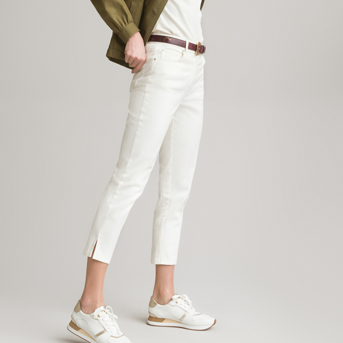 Image of Cotton Twill Cropped Trousers, Length 22.5"