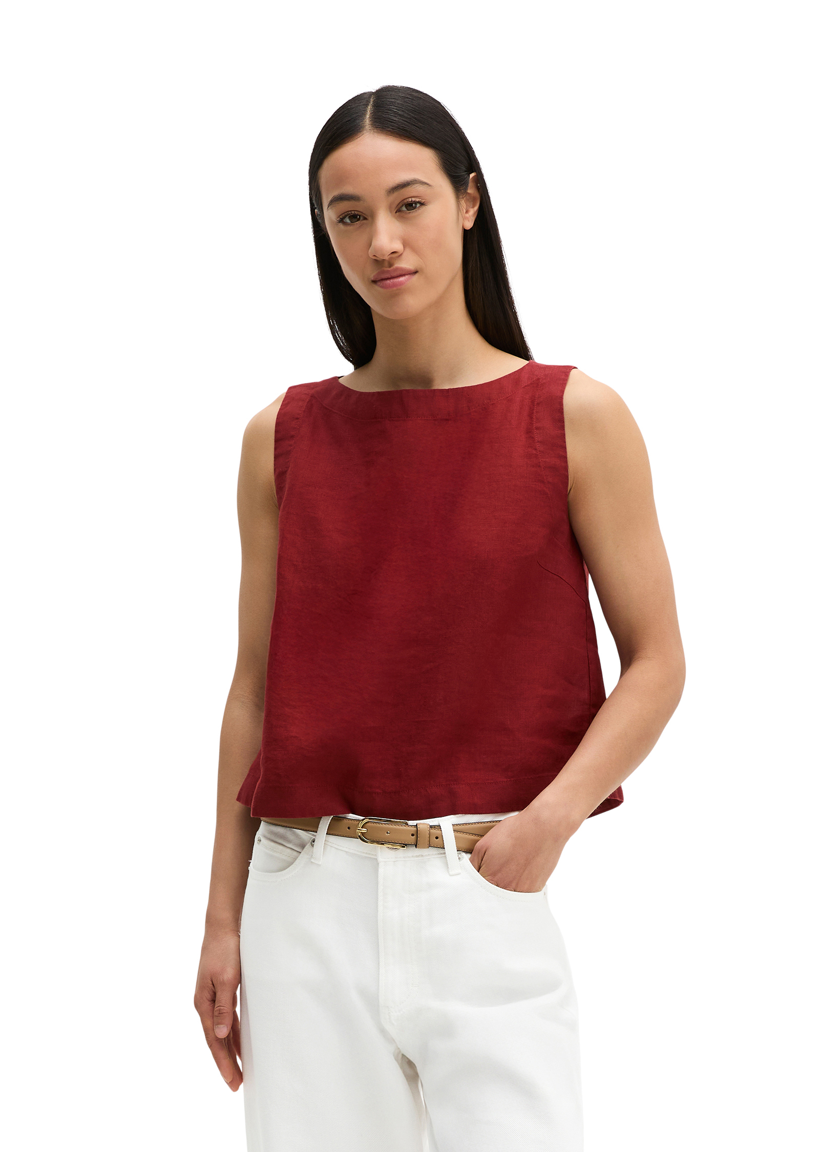 Blouse en lin sans manches regular avec des liens à nouer dans le dos, MARC O'POLO